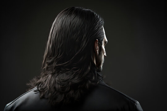 Rear View Of Dark Brown Long Hair Of A Young Man, Ai Generated