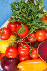 Fresh ripe fruits with vegetables as healthy nutritious snack or dessert containing vitamins