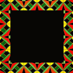 Background border with red, yellow and green geometric pattern. Created using generative Al tools.