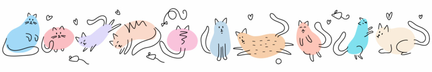Vector collection of cats drawn by hand in doodle style