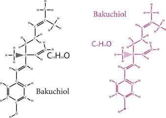 Bakuchiol molecule. Skeletal formula. skin care. regeneration. new anti aging product. extraction from psolarea corylifolia