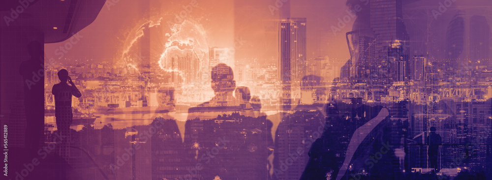 Aufkleber smart entrepreneur man looking at global business connection technology interface global partner con