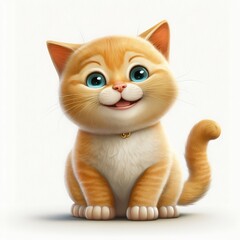 Obraz premium Sweet, happy and funny cartoon kitty isolated on white background. Generative Ai