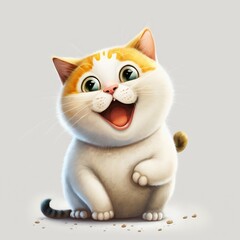 Obraz premium Sweet, happy and funny cartoon kitty isolated on white background. Generative Ai