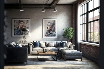 Living room with sofas in loft style 