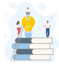 Diverse team of people working together with computers. Search for  new ideas, meeting  and brainstorming. Business concept vector ilustation.