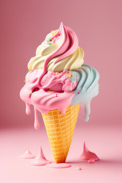 Glace &agrave; l'italienne, sundae dessert glace color&eacute;e. Generative AI.