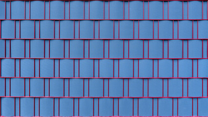 Element von einem Sichtschutzzaun - blaue Streifen aus Kunststoff eingeflochten in rotem...