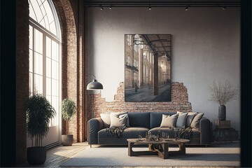 vintage brick loft apartment with empty canvas