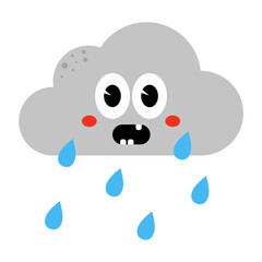 Cute cartoon kawaii dark cloud with rain drops	