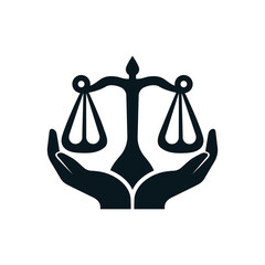 justice scale with holding hand vector icon design.