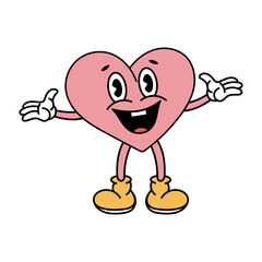 Retro groovy cartoon heart. For poster, card, print, sticker and itc. 70s vibes. Valentine Day.