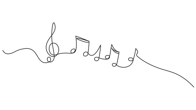 animated continuous single line drawing of music notes and treble clef, abstract sheet music line art animation
