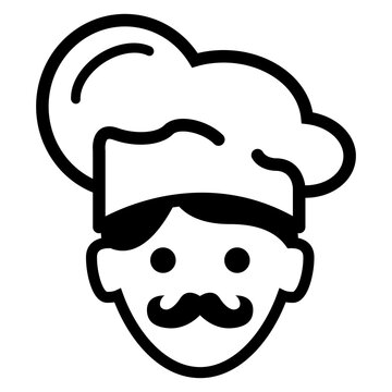 Icono avatar. Silueta aislada de cabeza de hombre con sombrero de cocinero y bigote