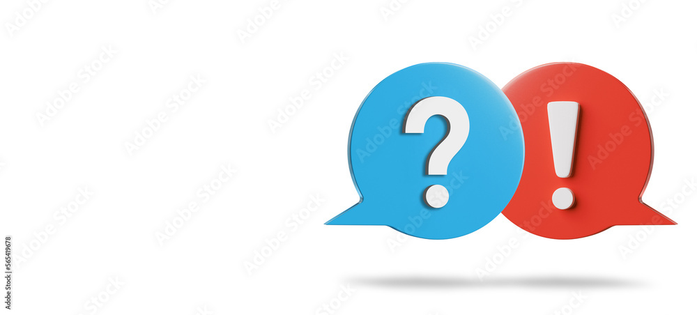 Poster speech bubbles with exclamation mark and question mark on white background