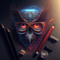 skull owl drawing generative ai