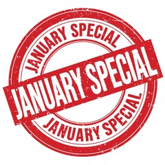 JANUARY SPECIAL text written on red round stamp sign