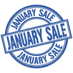 JANUARY SALE written word on blue stamp sign