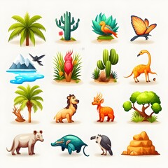 A set of  tropical animals icons thumbnails icons sprite, generative ai, ui