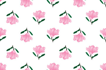 Illustration of Verbanica Saucer Magnolia flower with leaves background.