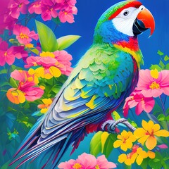 Obraz premium colorful detailed beautiful parrot painting on a branch