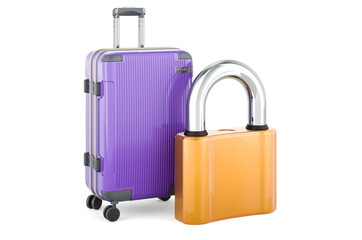 Luggage with padlock, 3D rendering