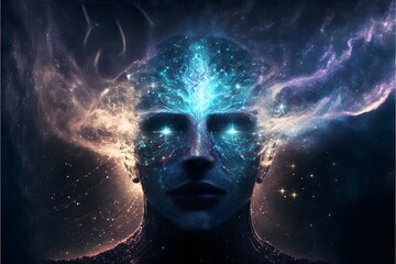 Obraz na płótnie Canvas Sci-fi Space nebula and galaxy, generative ai, Divine Bioluminescent Entity Created with Galaxy Heaven