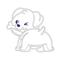 Pretty Puppy Dog coloring page Design for Kids Children preschool stock Black and white vector style illustration for coloring book