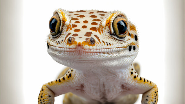 Geko / Gecko sur fond blanc, portrait d'un reptile