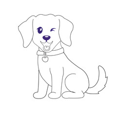 Pretty Puppy Dog coloring page Design for Kids Children preschool stock Black and white vector style illustration for coloring book