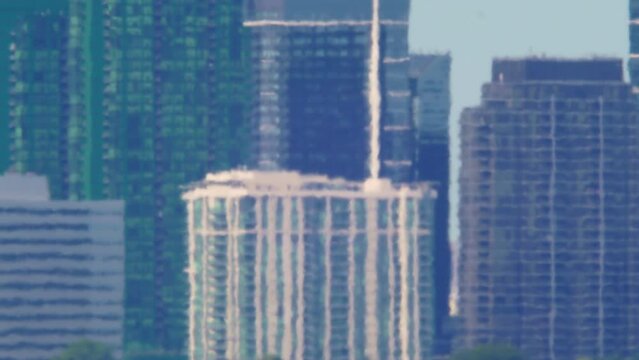 City of Toronto suffers through an unprecedented heat wave and heat haze caused by climate change. Hot summer time. Heatwave in North America. High temperatures and atmosphere distortion.