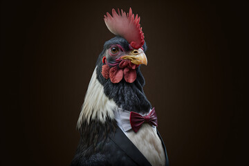 Portrait of a Rooster dressed in a formal business suit, generative ai