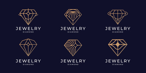 geometric line jewelry diamond logo icon set design isolated.