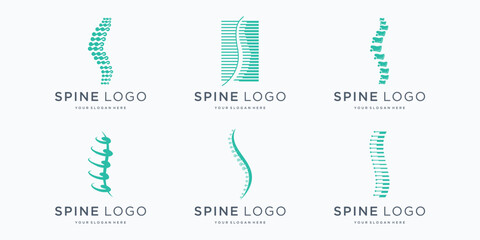 set of abstract chiropractic logo. massage, back pain, spine symbol osteopathy. icon set logotype. - obrazy, fototapety, plakaty