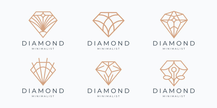 minimalist vector diamond logo inspiration. icon set jewelry line at style gemstones illustration