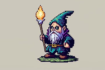 Pixel art wizard character for RPG game, character in retro style for 8 bit game
