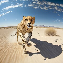 Cheetah, fastest animal of the world, running in the wild. Generative AI.