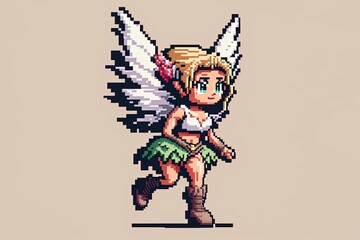 Pixel art fairy character for RPG game, character in retro style for 8 bit game

