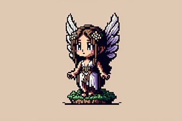 Pixel art fairy character for RPG game, character in retro style for 8 bit game
