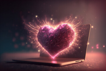 Heart floating on phone screen, generative AI