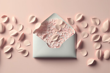 Pastel color flowers with envelope, generative AI