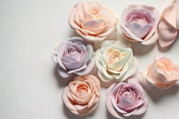 Pastel color roses with white background, generative AI
