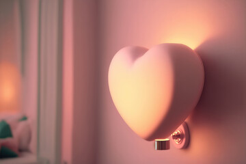 Pink heart-shaped lamp in a room, generative AI