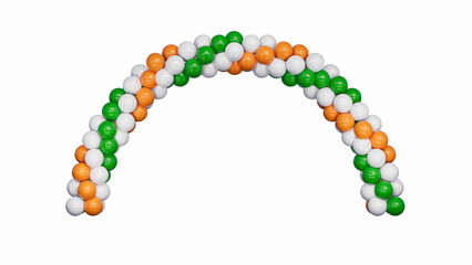 Orange, white and green Balloons in Shape of Arc, Gate or Portal. 3d Rendering