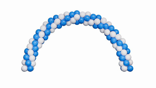 White and Blue Balloons in Shape of Arc, Gate or Portal. 3d Rendering