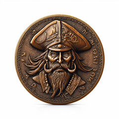Antique pirate bronze coin was stolen from a pirate's pocket.
AI illustration.