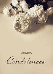 Condolence card with chrysanthemum flowers