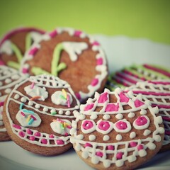 Easter gingerbread. Traditional homemade hand-decorated Easter eggs.
