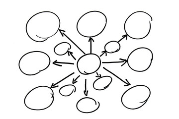 Different circles and ovals with arrows drawn by hand on a white background.
