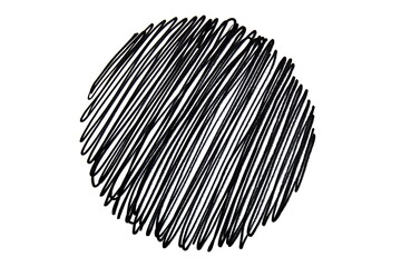 A large circle is drawn with a black marker strokes of a line on a white isolated background.
